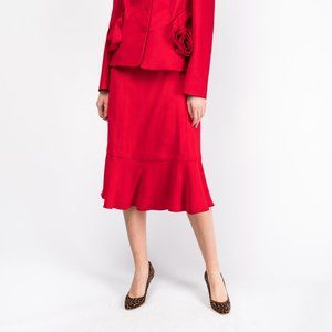 Valentino Silk Midi Skirt Red